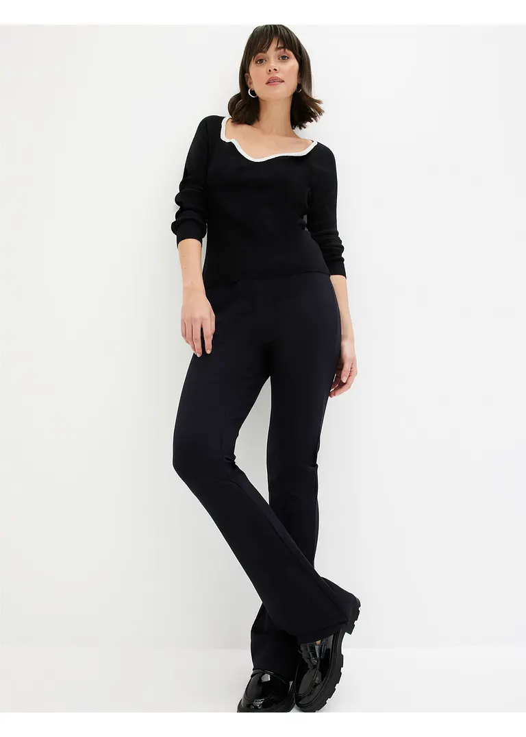 bonprix Pullover mit Kontrast-Piping am Ausschnitt - schwarz Schlussverkauf