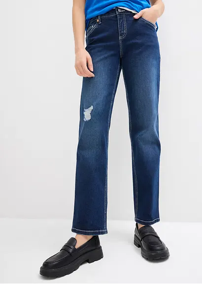 bonprix Straight Jeans im Used Look - blau regular - Damen Fabrikverkauf