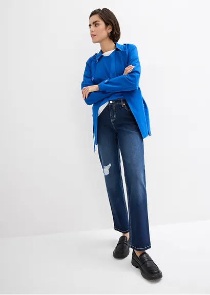bonprix Straight Jeans im Used Look - blau regular - Damen Fabrikverkauf