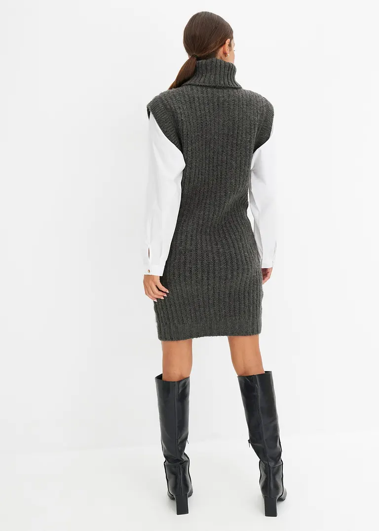 bonprix modisches Strickkleid mit Blusenärmeln und Zopfmuster. - grau Meist gekauft