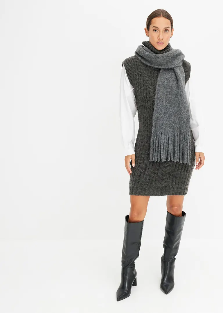 bonprix modisches Strickkleid mit Blusenärmeln und Zopfmuster. - grau Meist gekauft