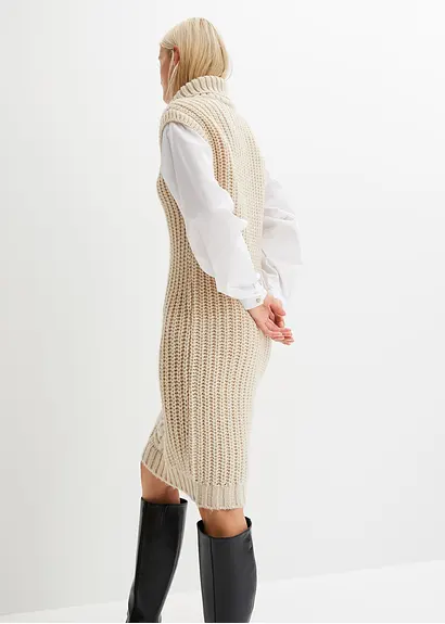bonprix modisches Strickkleid mit Blusenärmeln und Zopfmuster. - beige Blitzverkäufe