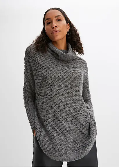 bonprix Modischer Oversize-Pullover mit Ajour-Muster sowie einem großen Rollkragen und zwei seitlichen Schlitzen Kostenloser Versand