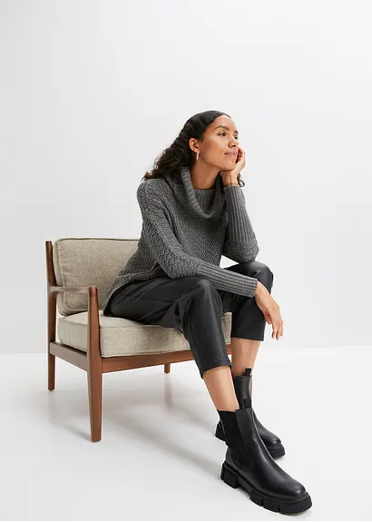 bonprix Modischer Oversize-Pullover mit Ajour-Muster sowie einem großen Rollkragen und zwei seitlichen Schlitzen Kostenloser Versand
