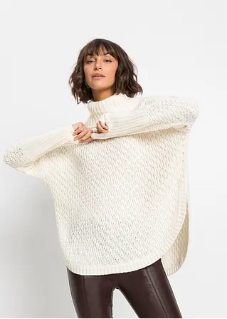 bonprix Modischer Oversize-Pullover mit Ajour-Muster sowie einem großen Rollkragen und zwei seitlichen Schlitzen Fabrik Onlineshop