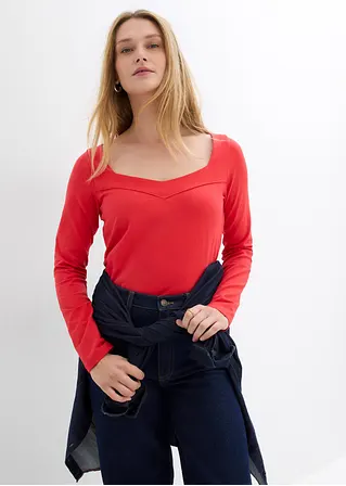 bonprix Langarm-Shirt mit modischem Ausschnitt - rot - Damen Rabatt