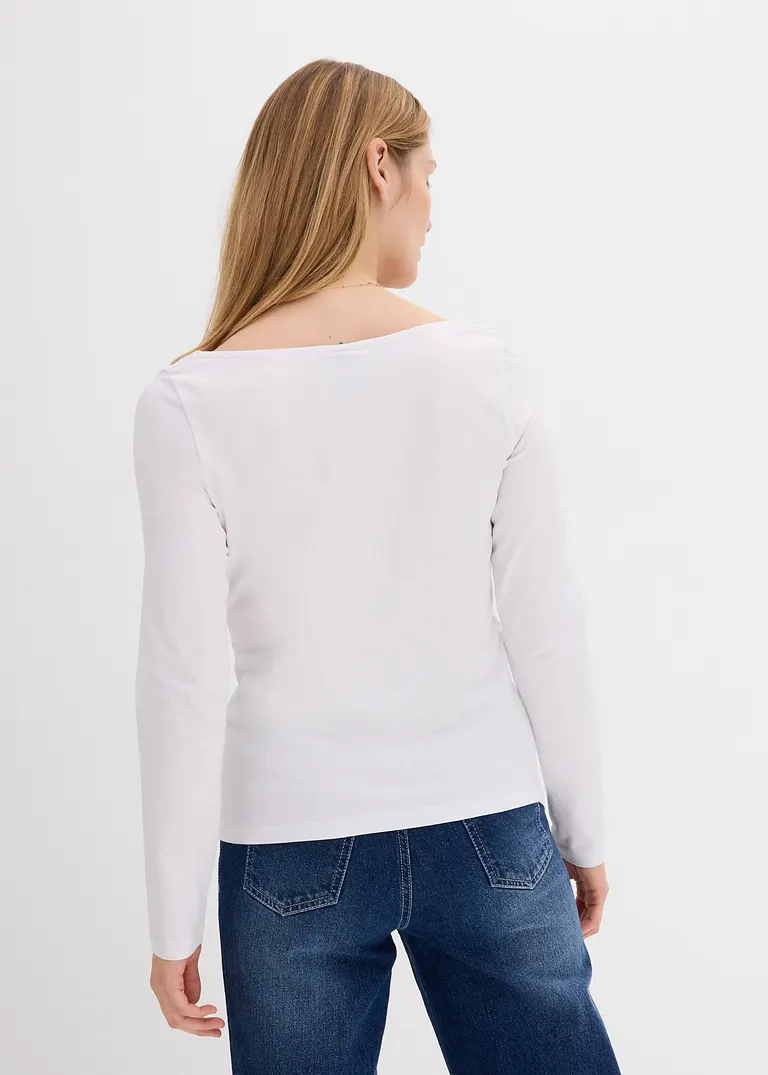 bonprix Langarm-Shirt mit modischem Ausschnitt - weiß - Damen Günstig kaufen