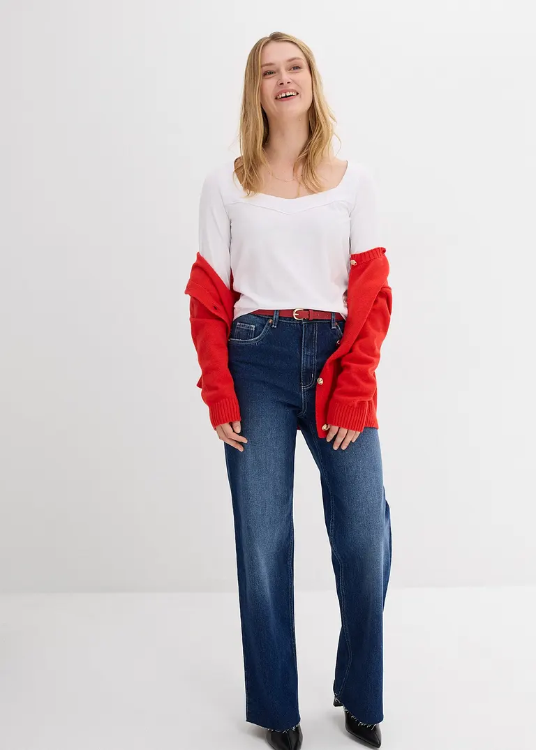 bonprix Langarm-Shirt mit modischem Ausschnitt - weiß - Damen Günstig kaufen
