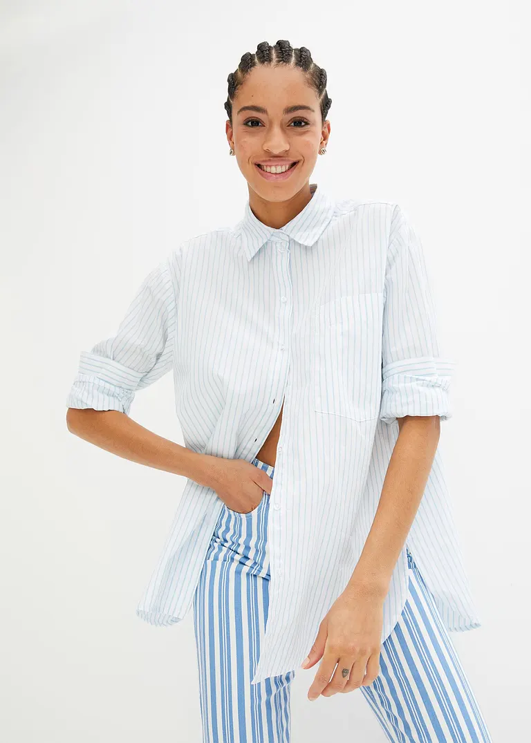 bonprix Oversized Bluse aus einem Bio-Baumwollstoff mit Webstruktur Exklusivangebot