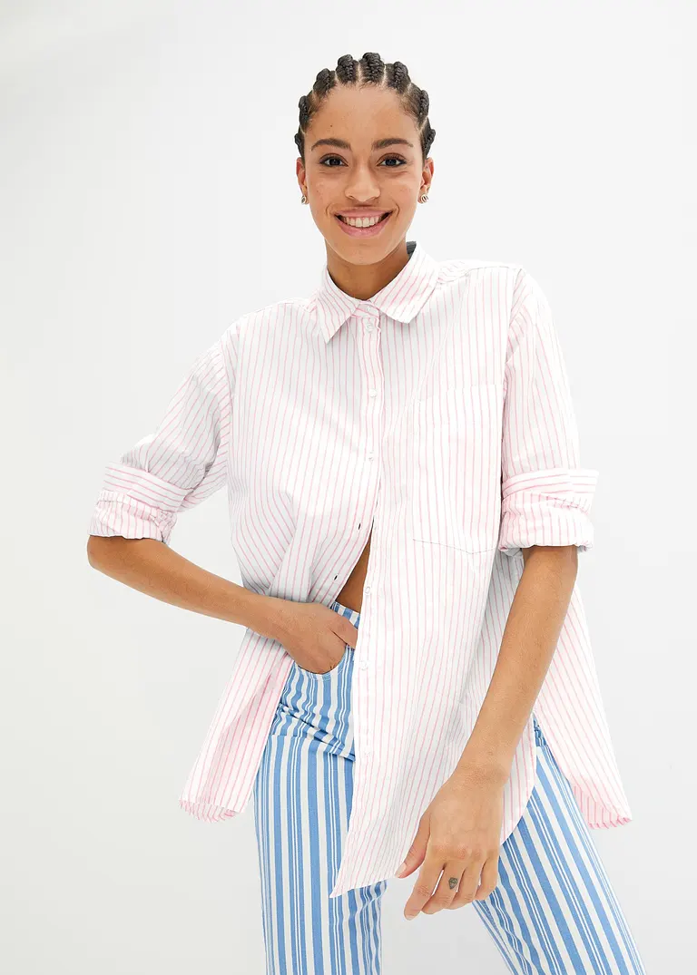 bonprix Oversized Bluse aus einem Bio-Baumwollstoff mit Webstruktur Preisnachlass