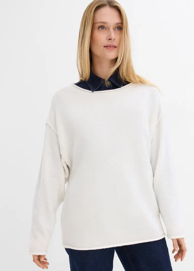 bonprix Lässiger Pullover mit weitem Ausschnitt - weiß - Damen Saisonschlussverkauf