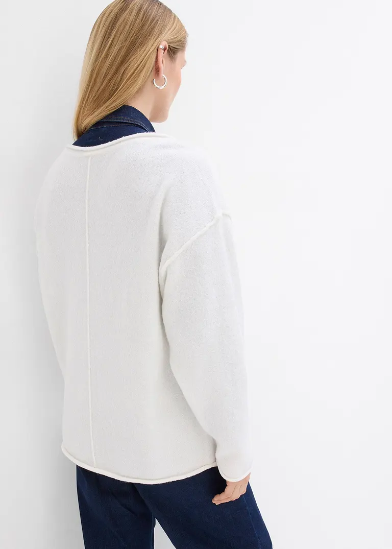 bonprix Lässiger Pullover mit weitem Ausschnitt - weiß - Damen Saisonschlussverkauf