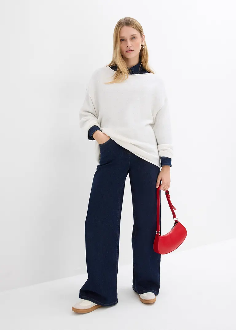 bonprix Lässiger Pullover mit weitem Ausschnitt - weiß - Damen Saisonschlussverkauf