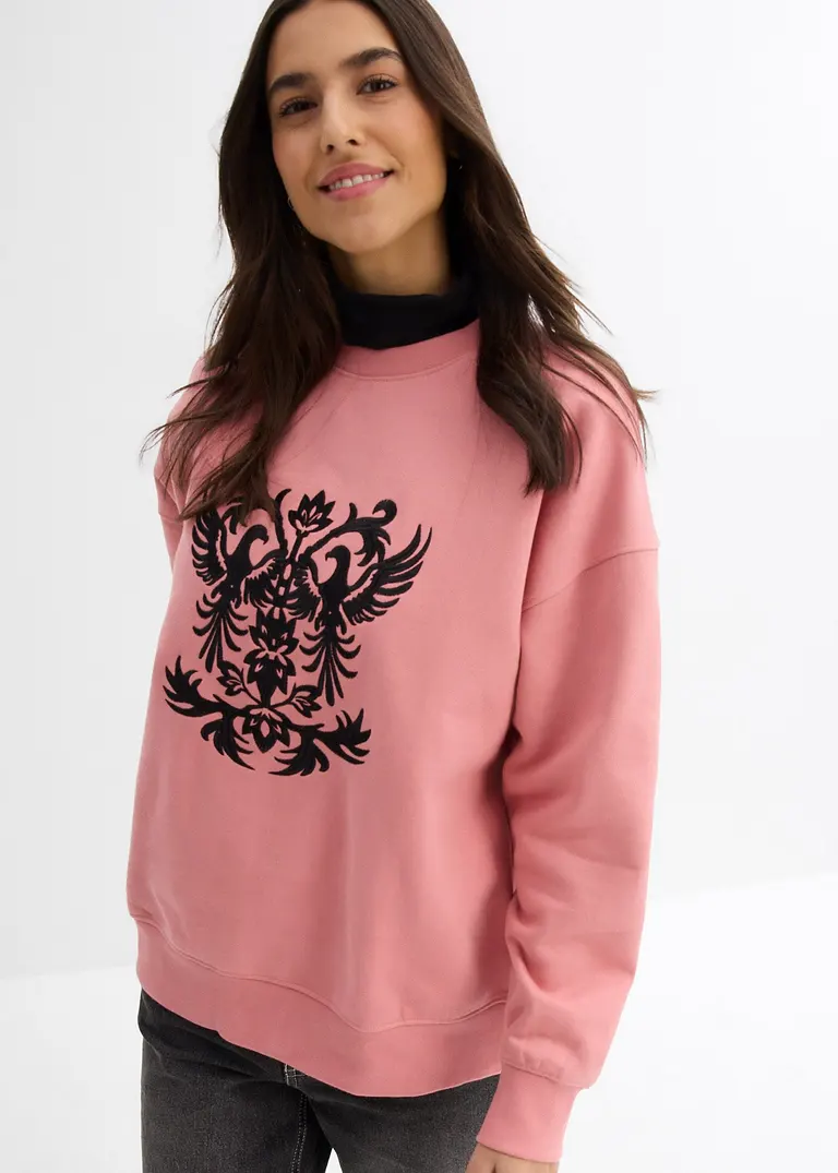 bonprix Langes Sweatshirt mit schöner Stickerei - rosa - Damen Osterangebot