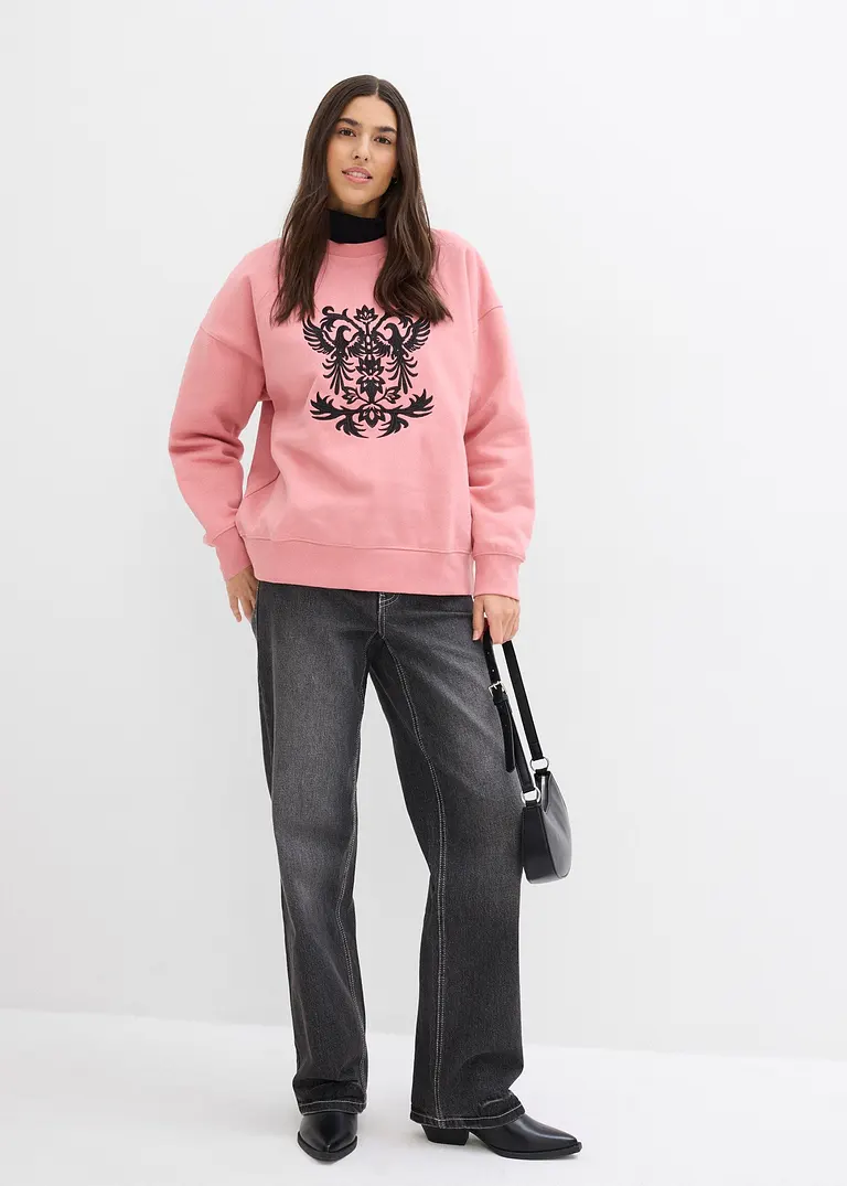 bonprix Langes Sweatshirt mit schöner Stickerei - rosa - Damen Osterangebot
