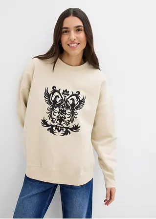 bonprix Langes Sweatshirt mit schöner Stickerei - beige - Damen Muttertagsangebot