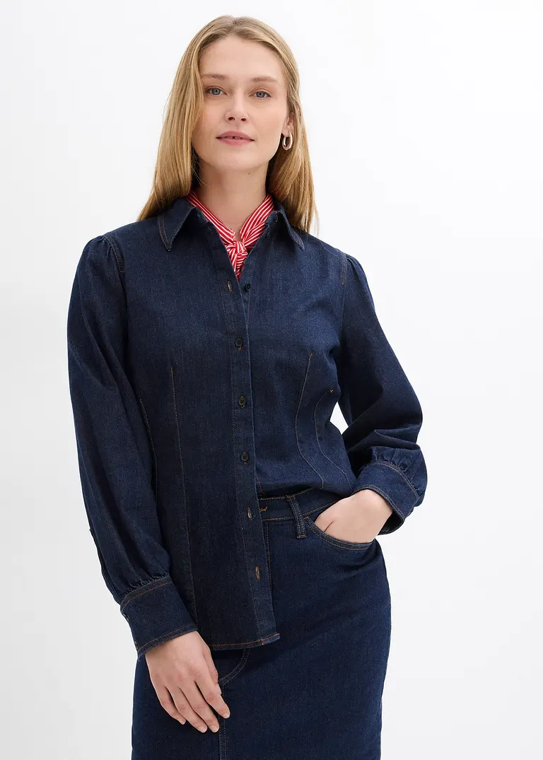 bonprix Jeans-Hemdbluse mit weiten Ärmeln - blau - Damen Vatertagsangebot