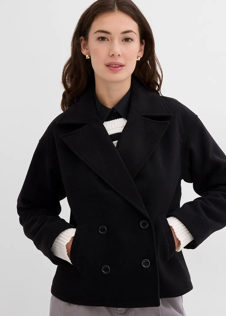 bonprix Modische Cabanjacke aus Wollimitat mit einer abnehmbaren Kapuze Lagerräumung