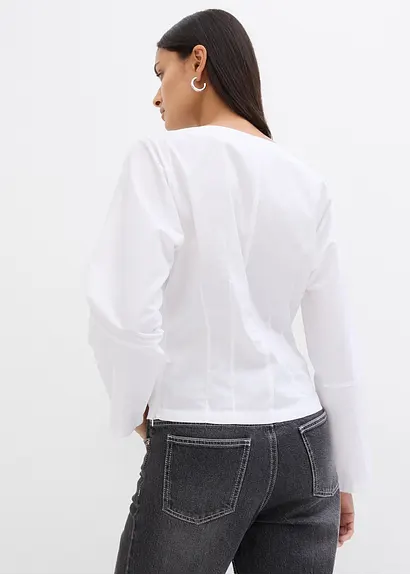 bonprix Popeline Bluse mit Wasserfall-Ausschnitt und seitlichem Reißverschluss zur Weitenregulierung Heißer Verkauf