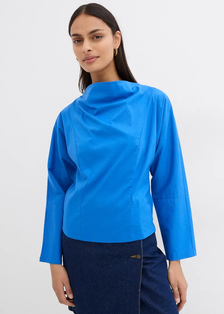 bonprix Popeline Bluse mit Wasserfall-Ausschnitt und seitlichem Reißverschluss zur Weitenregulierung Top Angebot
