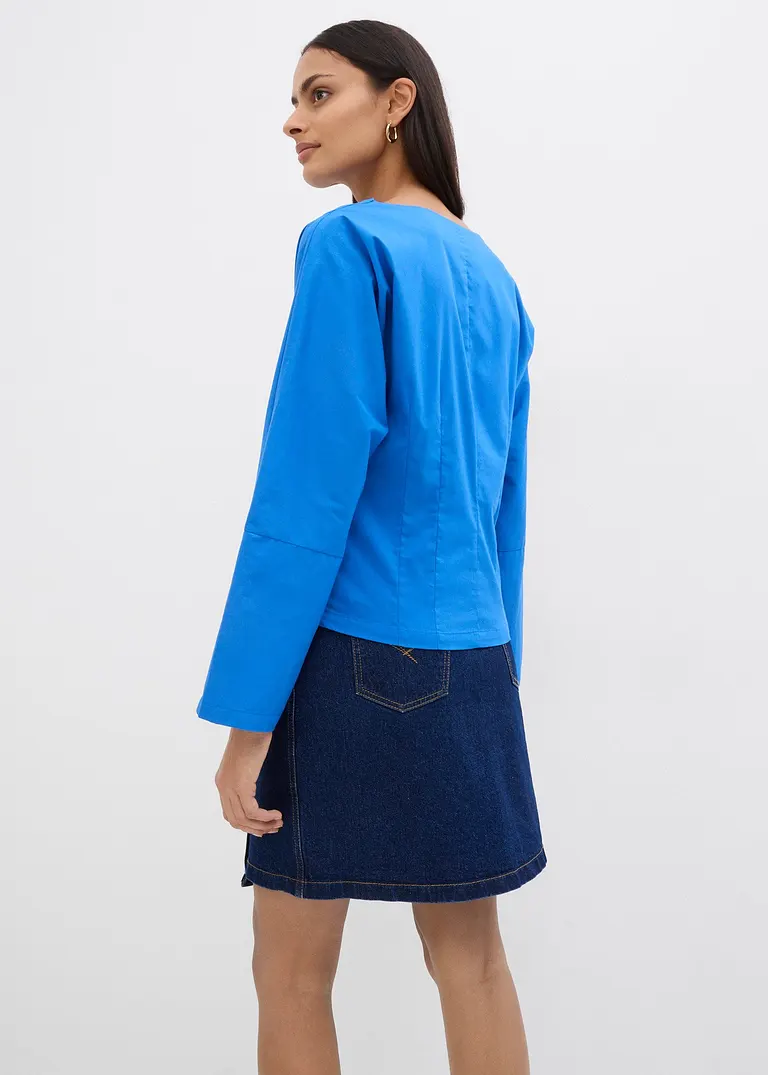 bonprix Popeline Bluse mit Wasserfall-Ausschnitt und seitlichem Reißverschluss zur Weitenregulierung Top Angebot