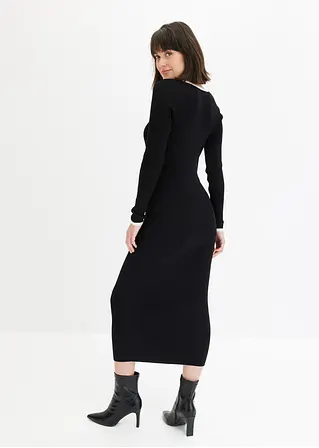 bonprix Strickkleid mit Kontrast-Abschluss am Ausschnitt - schwarz Neueste Mode