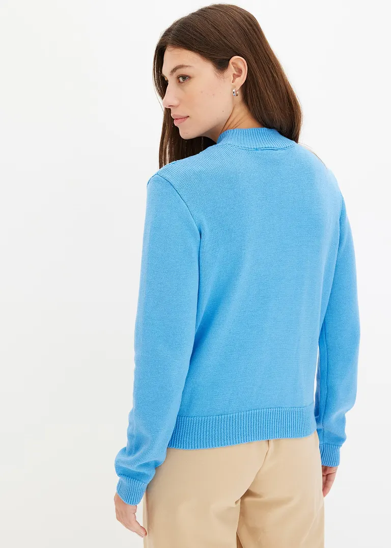 bonprix Kuscheliger Pullover mit Ajourmuster und Perlen - blau Online Outlet
