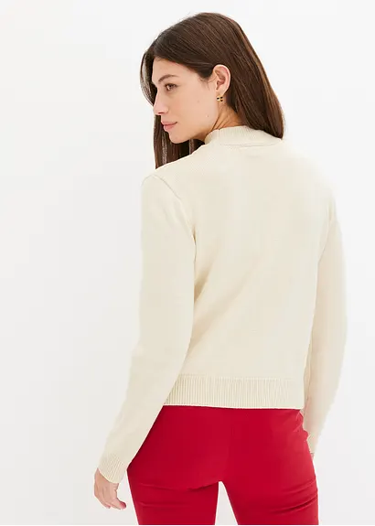 bonprix Kuscheliger Pullover mit Ajourmuster und Perlen - beige Zeitlich begrenztes Angebot