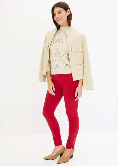 bonprix Kuscheliger Pullover mit Ajourmuster und Perlen - beige Zeitlich begrenztes Angebot