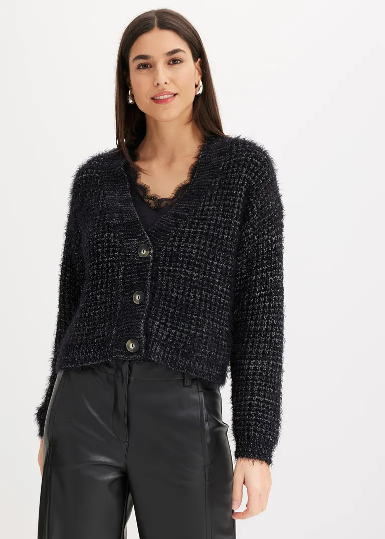 bonprix elegante Strickjacke mit Bändchengarn - schwarz - Damen Saisonale Angebote