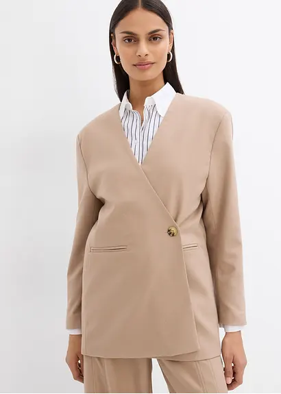 bonprix Oversize Blazer mit Taschen und Verschlussvarianten - beige Räumungsverkauf