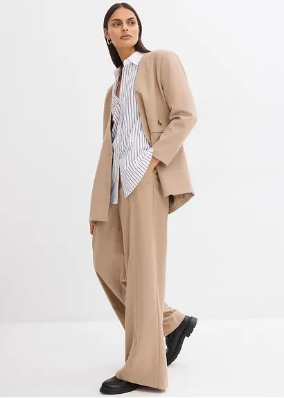 bonprix Oversize Blazer mit Taschen und Verschlussvarianten - beige Räumungsverkauf