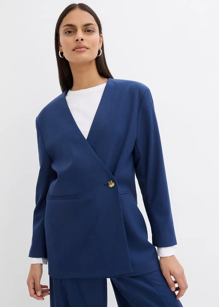 bonprix Oversize Blazer mit Taschen und Verschlussvarianten - blau Kauf eins, bekomm eins gratis