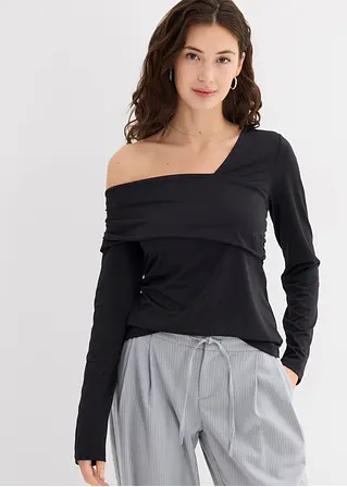bonprix Figurbetonendes Langarmshirt mir asymmetrischem Ausschnitt und Raffungen Tiefpreis