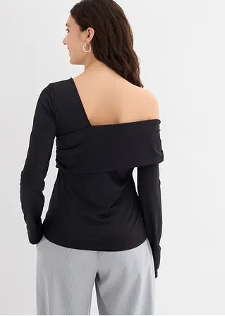 bonprix Figurbetonendes Langarmshirt mir asymmetrischem Ausschnitt und Raffungen Tiefpreis
