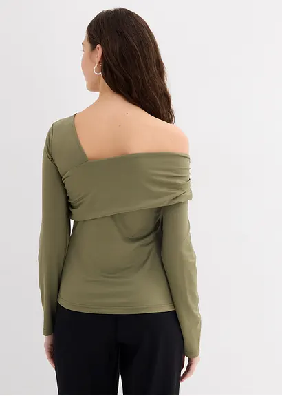 bonprix Figurbetonendes Langarmshirt mir asymmetrischem Ausschnitt und Raffungen Super Sparpreis
