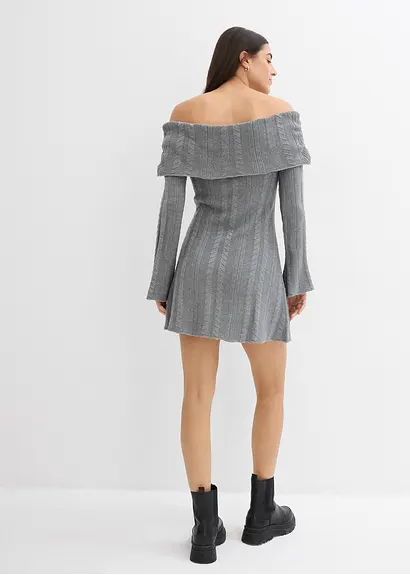 bonprix Modernes kurz geschnittenes Carmen-Kleid aus Strick - grau Kostenlose Rückgabe