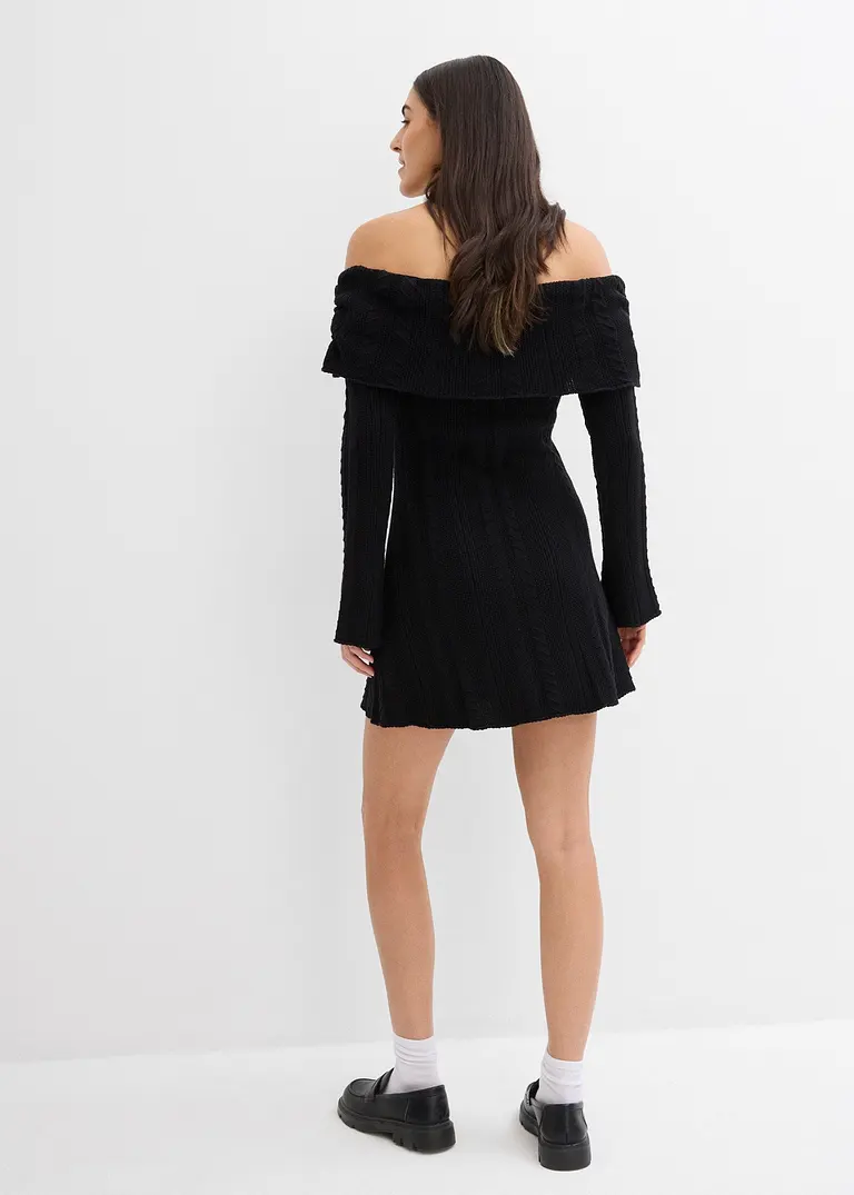 bonprix Modernes kurz geschnittenes Carmen-Kleid aus Strick - schwarz Begrenzte Freigabe