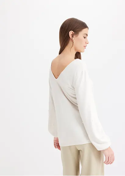 bonprix Kuscheliges Shirt mit dekorativen Perlen - beige Letzte 3 Tage