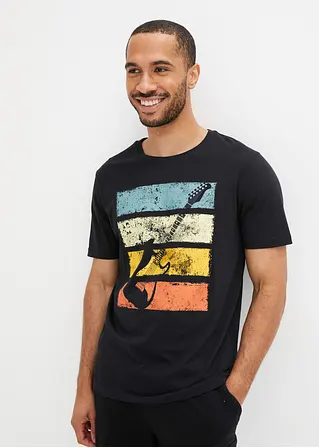 bonprix trendiges T-Shirt mit modernem Gitarren-Motiv vorne - schwarz Letzter Tag