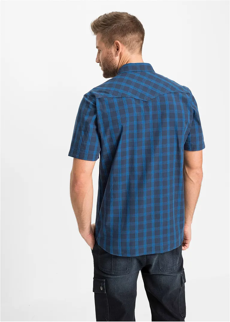 bonprix Kariertes Kurzarmhemd im Westernschnitt - blau - Herren Bis zu 50% Rabatt