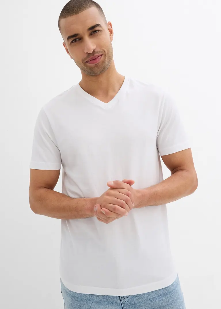 bonprix modernes T-Shirt mit V-Ausschnitt im günstigen Doppelpack - weiß Bis zu 60% Rabatt