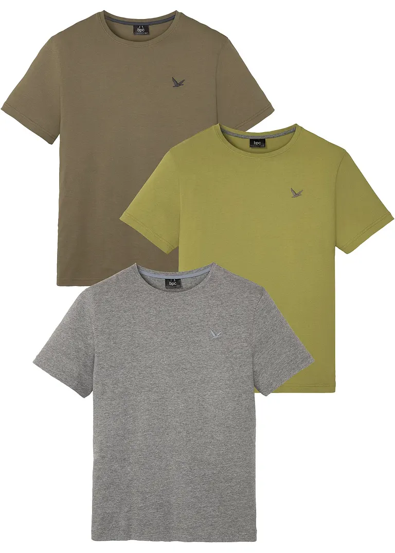 bonprix Schöne T-Shirts im 3er Pack mit kleiner Stickerei auf der Brust