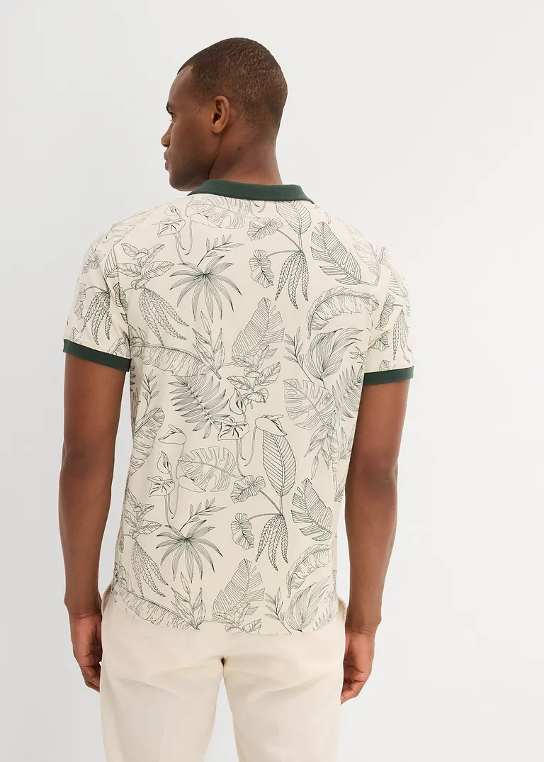 bonprix Modisch bedrucktes Jersey-Poloshirt aus reiner Baumwolle - beige 50% Rabatt für begrenzte Zeit