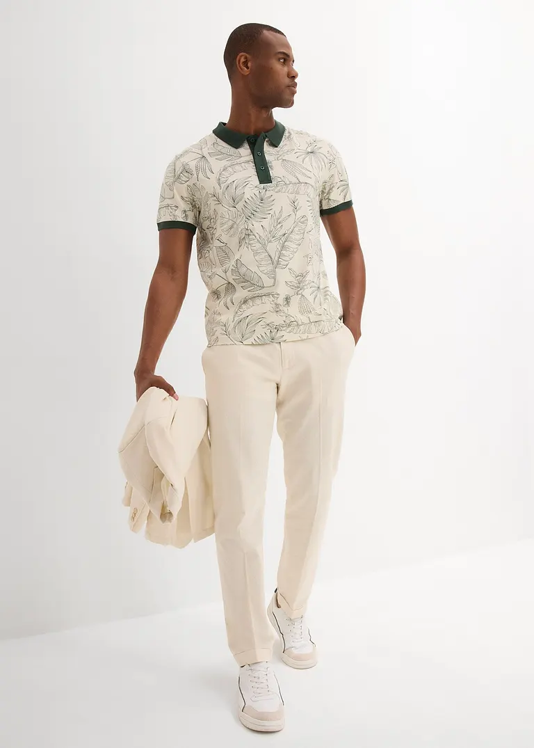 bonprix Modisch bedrucktes Jersey-Poloshirt aus reiner Baumwolle - beige 50% Rabatt für begrenzte Zeit