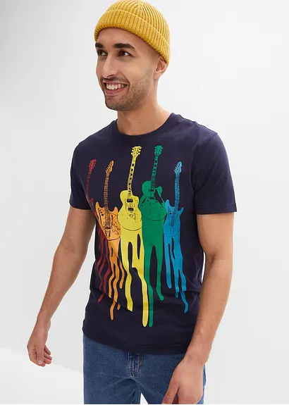 bonprix T-Shirt mit angesagtem Frontprint - blau - Herren Hotsell