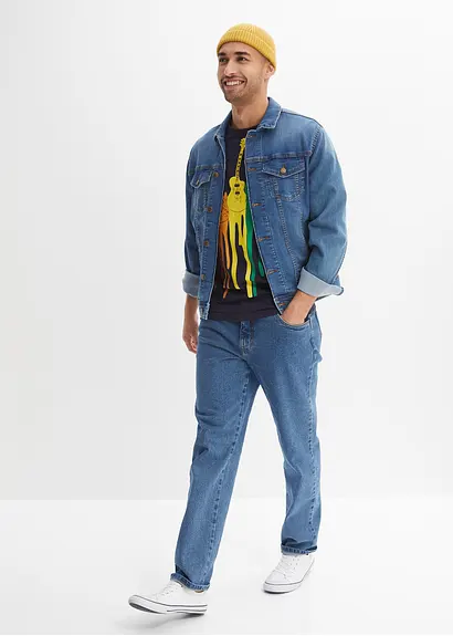 bonprix T-Shirt mit angesagtem Frontprint - blau - Herren Hotsell