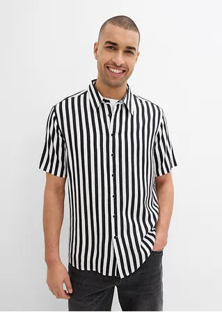 bonprix Modisches gestreiftes Kurzarmhemd in Regular Fit - schwarz im Angebot
