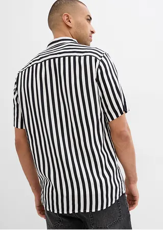 bonprix Modisches gestreiftes Kurzarmhemd in Regular Fit - schwarz im Angebot