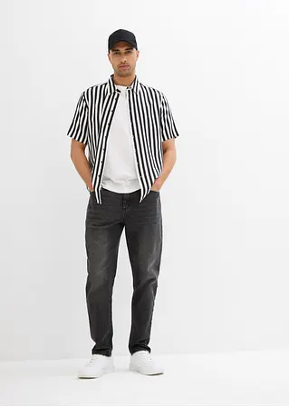 bonprix Modisches gestreiftes Kurzarmhemd in Regular Fit - schwarz im Angebot